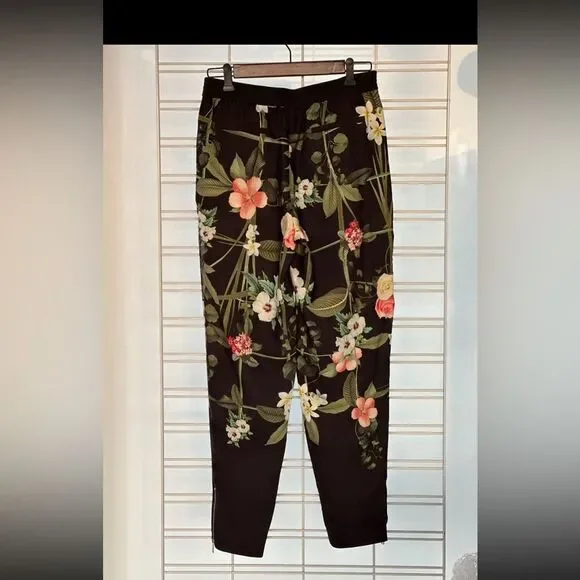 TED BAKER Floral Pant size 2 Black side pockets back zipper pocket - Picture 5 of 9